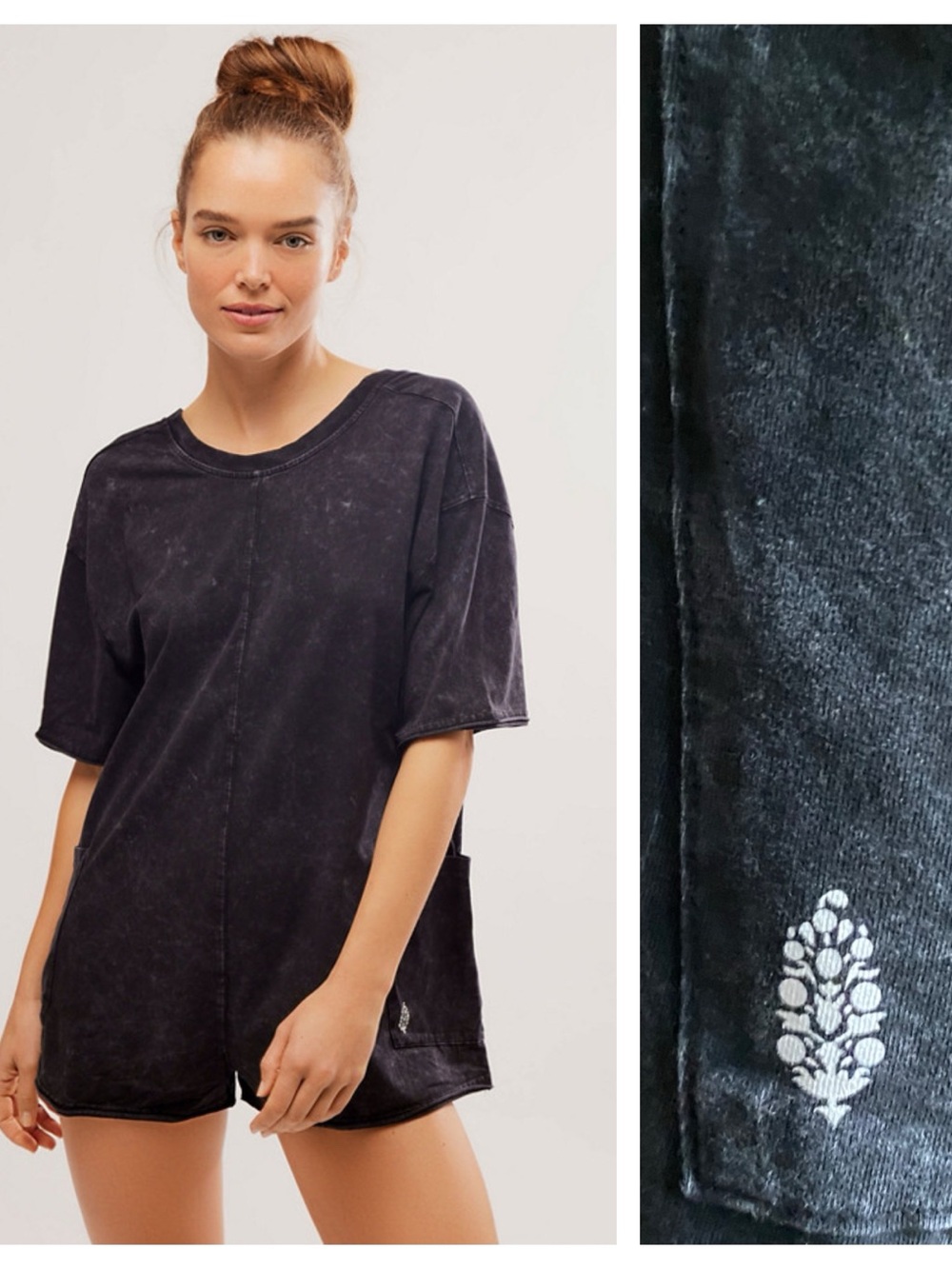 Free People FP Movement Hot Shot Tee Romper Washed Black Small